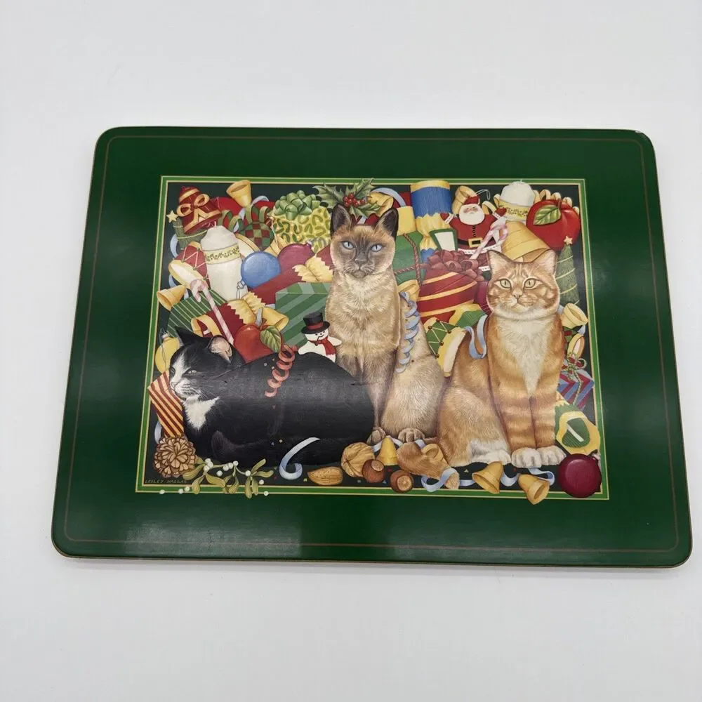 Vintage Pimpernel Cork Backed Placemat Cats Christmas Decorative Holiday Festive